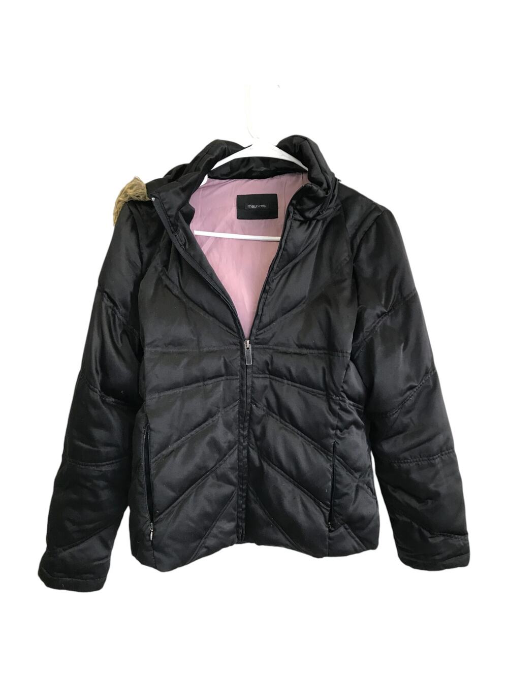 Maurices Jacket Womens 19" Pit to Pit 23" Length Black Faux Fur Removable Hood